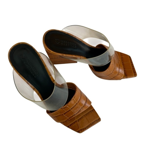 Mercedes Castillo Mildred PVC & Croc-Embossed Leather Tan and Brown Mules, 7.5 - Picture 7 of 15